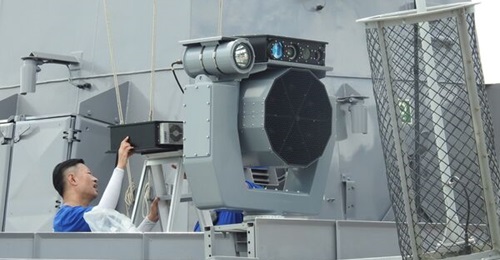 The multirole acoustic stabilised system on MSRV 
        
        , seen here while the ship was at Changi Naval Base during IMDEX 2023.