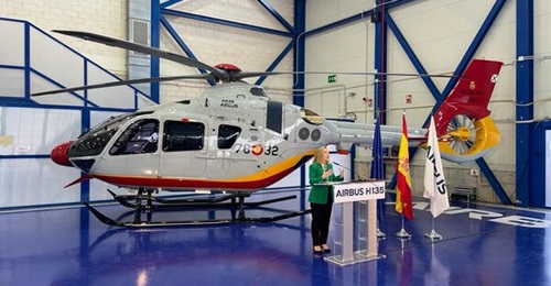 Spanish Secretary of State for Defence María Amparo Valcarce formally receiving the first Airbus H135 helicopter for the Spanish Air Force on 9 May.