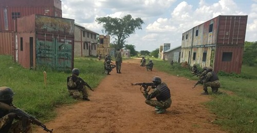 The Peace Operations Training Centre in Singo already has a MOUT training site made of largely shipping containers, seen here in October 2017, when US marines trained the UPDF's Battle Group 24 before it deployed to Somalia.