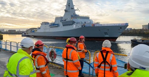 UK Royal Navy's (RN's) Type 26 City-class frigate
        
         arriving in Scotstoun on 3 December 2022 following its launch. The ship is planned to enter service in the late 2020s.