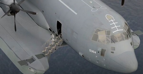An artist's impression of an MC-130J Commando II with floats attached. An amphibious version of the special mission aircraft would have a special utility in the Indo-Pacific region, operating independently of airfields and runways.