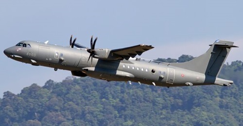 An Italian Air Force ATR 72 maritime surveillance aircraft takes off from Malaysia in 2017. In Italian service, this aircraft is known as the P-72A.