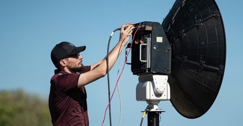 A Comtech COMET troposcatter system set up for a BLOS network demonstration at SOF Week 2023 in Tampa, Florida.