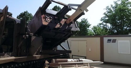 KMW displayed a PULS MRL armed with a Kongsberg NSM at its site in Munich on the first day of Defence iQ's Future Artillery conference held in Munich from 29 May to 1 June.