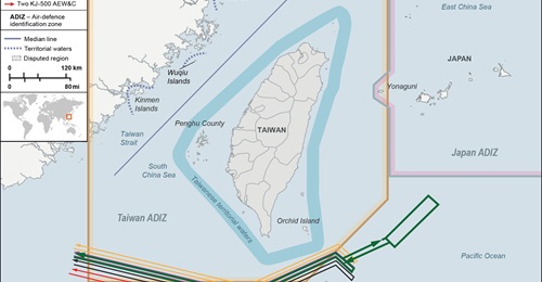 Information provided by the Taiwanese and Japanese governments shows that the Chinese People's Liberation Army operated two SAIC Y-9 communications countermeasures aircraft in the Taiwan air defence identification zone on 8 June 2023. The aircraft subs...