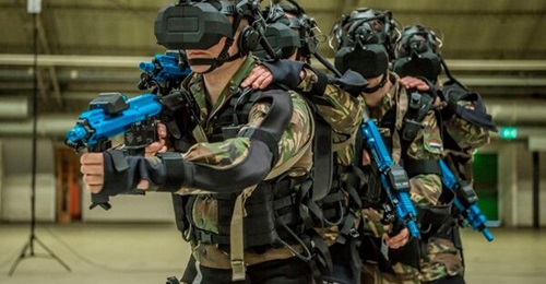 The RE-liON Blacksuit immersive virtual training system provides small unit tactical training.