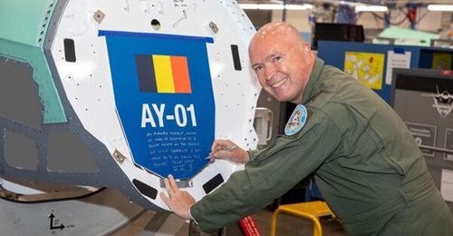Belgian Air Chief Major General Thierry Dupont signed the bulkhead of the first of Belgium's F-35As while visiting Lockheed Martin's Fort Worth factory on 5 June.