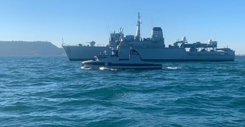 RNMB Apollo being passed by a Hunt-class  MCM vessel during trials in December 2022 that took place as part of the Anglo-French Maritime Mine Counter Measures (MMCM) programme, which is delivering autonomous capability for both the Royal Navy and the M...