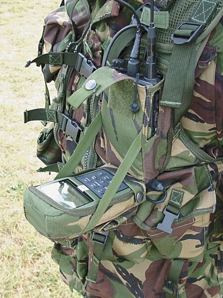 The DAGR-SA system on trial with the British Army in a drop-down hands-free harness configuration. BAE Systems is proposing its new NavGuide platform as a replacement to the legacy DAGR.