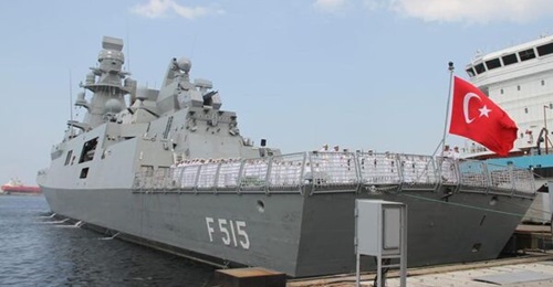 The Turkish Navy's first Istanbul-class frigate is pictured before its departure on initial sea trials on 20 June.