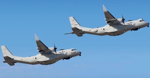 The C295 MPA that will replace the P-3M in Spanish service is seen leading a C295 MSA that will replace the CN235 MSA. The procurement of both types has now been approved by the Spanish government ahead of a general election on 23 July.