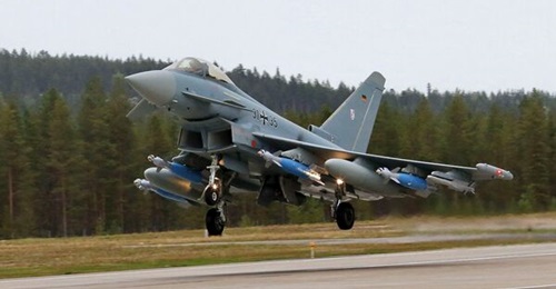 The Luftwaffe is set to acquire an increased penetration/low collateral damage capability with its GBU-48 Enhanced Paveway II precision-guided munition, seen here on the service's Eurofighter swing-role combat aircraft.