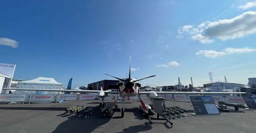 The Aarok UAV prototype displayed at the Paris Air Show 2023, demonstrated with various French payloads and capabilities.