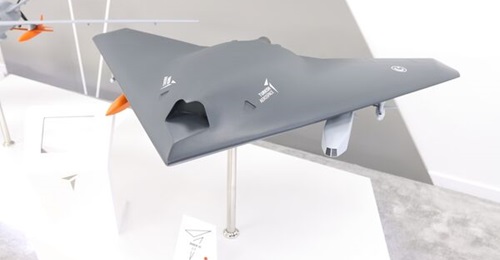 A 1:7 scale model of Turkish Aerospace Anka III UCAV at the Paris Air Show 2023.