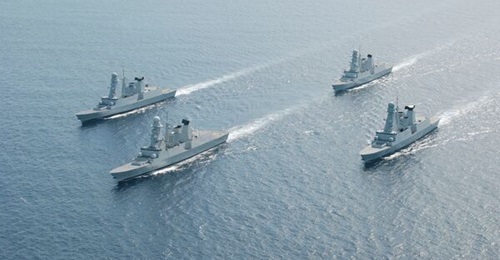 The French and Italian navy's four Horizon-class anti-air warfare destroyers in formation.