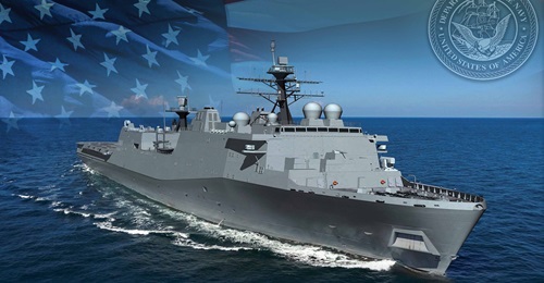 Illustration of the LPD Flight II-class amphibious warfare ship LPD 31, the future USS Pittsburgh.