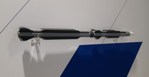 Boeing's half-scale two-stage Long-Range Air-to-Air Missile concept on display on 21 September at the Air Force Association's annual convention. A two-stage concept allows the back half to drop off in flight, allowing the vehicle to gain aerodynamic ef...