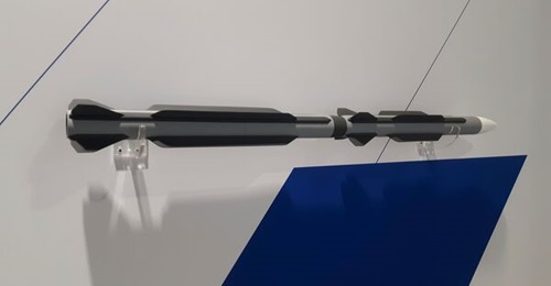Boeing's half-scale two-stage Long-Range Air-to-Air Missile concept on display on 21 September at the Air Force Association's annual convention. A two-stage concept allows the back half to drop off in flight, allowing the vehicle to gain aerodynamic ef...