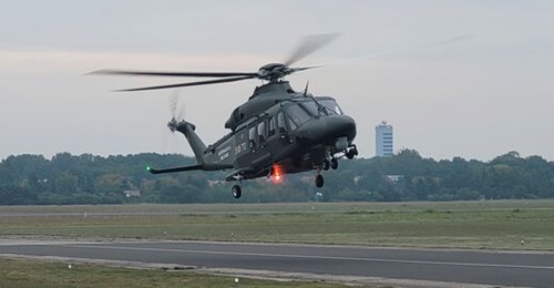 The Italian Navy HH-139B helicopter during Leonardo's presentation of its AW139 for the Polish armed forces' multirole medium helicopter requirement in Warsaw on 16 September.