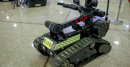 Most of the UGVs that were displayed were EOD robots.