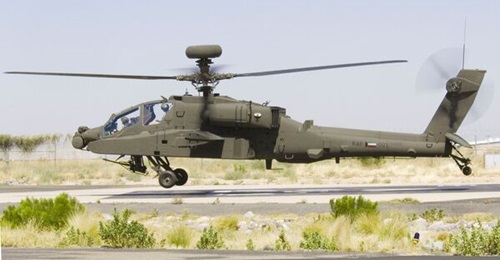 An AH-64D Apache Longbow of the Kuwait Air Force. Along with Egypt, Kuwait is modernising its fleet to the latest AH-64E Apache Guardian standard. The Gulf state is also acquiring newbuild helicopters.
