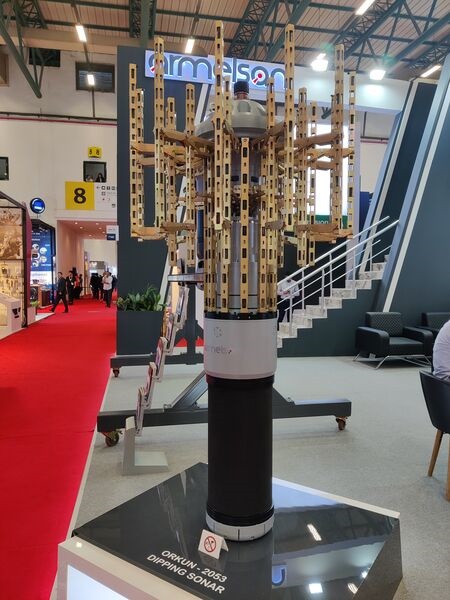 Armelsan's Orkun 2053 helicopter dipping sonar on display at IDEF 2023.