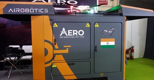 Aero A2Z Optimus System with a climate-controlled container and an unmanned aerial vehicle.