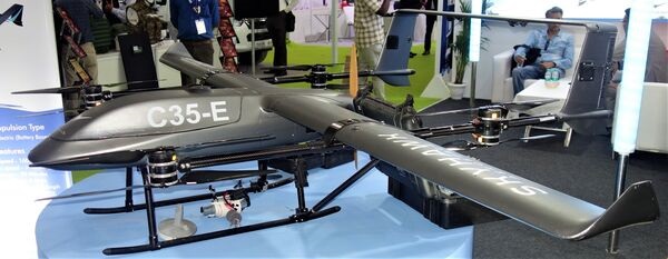 Skyhawk Aerospace C35-E VTOL UAV displayed at the 4th Drone International Expo 2023.