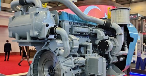 Sefine Shipyard's Marlin USV will be equipped with BMC Power's Azra Marine diesel engine, pictured here on display at IDEF 2023.