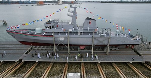 The KNS 
        
         was lifted out of the water again in preparation for its rededication ceremony.