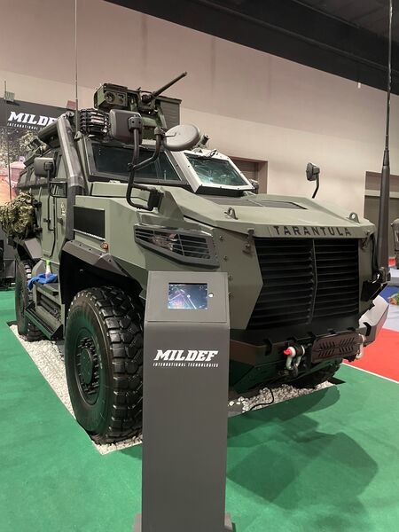 The Tarantula HMAV, seen here at the DSA 2022 defence exhibition in Kuala Lumpur, is powered by a 330 hp 7.2 litre Caterpillar diesel engine.
