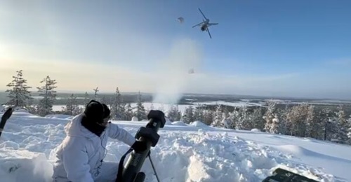 A still taken from video footage of UVision's loitering munition test in Finland's High North.