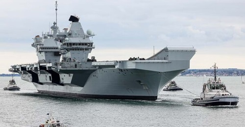 The UK Royal Navy's HMS 
        
        aircraft carrier returned to its home port of Portsmouth on 4 August 2023 following preparations for deployment across the Atlantic.