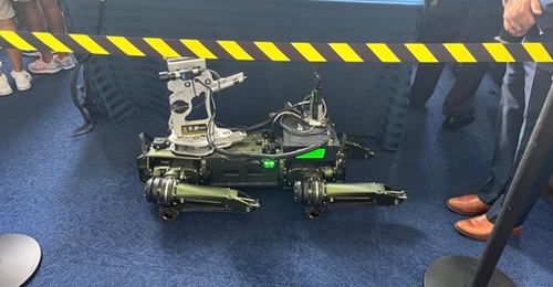 The US Army demonstrates its 'lone wolf' quadruped unmanned ground vehicle at a reception for lawmakers on 26 July 2023.