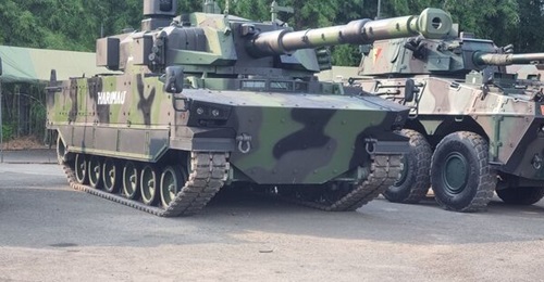 The Indonesian Army's Harimau tanks on display at Indo Defence 2022. Harimau is equipped with the CMI Defence Cockerill 3105 turret, which is fitted with a 105 mm high-pressure gun and a bustle-mounted autoloader.
