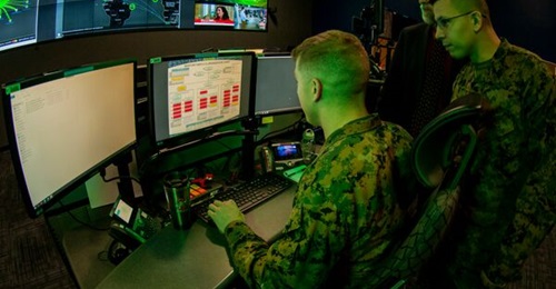 US Marines assigned to Marine Corps Forces Cyberspace Command at Fort Meade, Maryland.