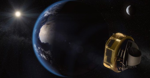 A European Space Agency rendering of the Atmospheric Remote-sensing Infrared Exoplanet Large-survey deep-space telescope and spacecraft.