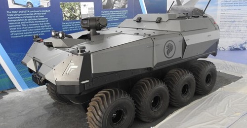 The unmanned ground vehicle being evaluated by the RSAF to patrol its airbases, seen here ahead of a public event to mark the service's 55th anniversary.