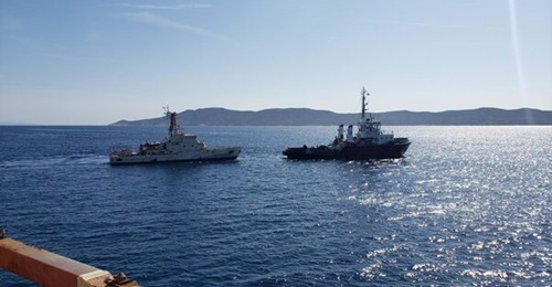 One of the second pair of Island-class cutters is pictured arriving at Salamis Naval Base on 1 September.