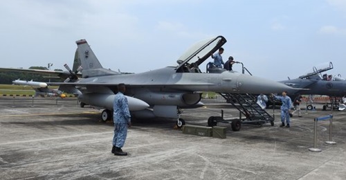 An RSAF F-16 on display at Paya Lebar Air Base in September 2023.