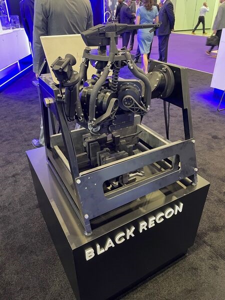 The Black Recon VRS, displayed at DSEI 2023, autonomously launches and recovers UAVs and is suited for military vehicles as well as critical infrastructure.