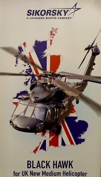Lockheed Martin promoted its Black Hawk for the UK bid at DSEI 2023.