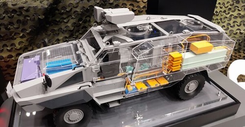 A model of ST Engineering's Next Generation Protected Vehicle fitted with the company's Hybrid Electric Drive Kit.