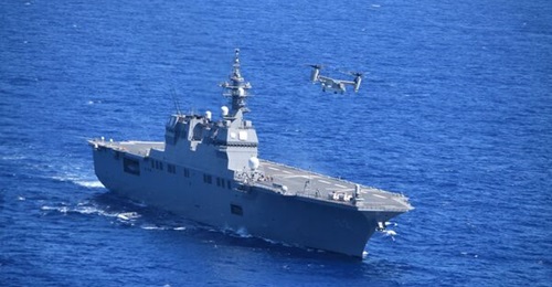 A Japan Ground Self-Defense Force MV-22B Osprey tiltrotor aircraft seen here taking off from JS 
        
        .