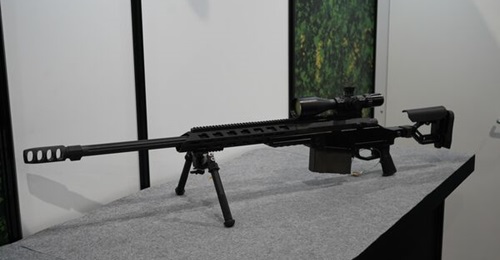 The 12.7 mm XT112 sniper rifle, pictured above from the Taipei Aerospace & Defense Technology Exhibition 2023, features a detachable 10-round magazine and has an effective range of 2,000 m.