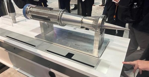 BAE Systems displays the XM1155-SC projectile at the AUSA 2023 annual defence conference.