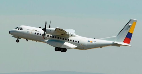 An Airbus C295 transport aircraft from a previous Ecuadorian Air Force order departs Airbus' Seville production facility for delivery on 6 June 2014.