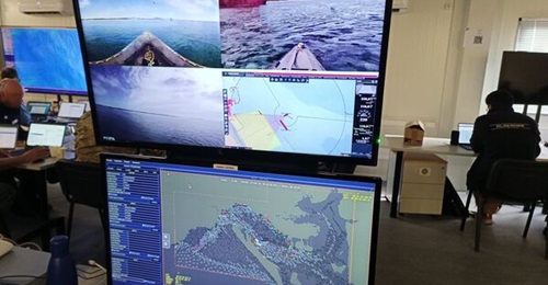 The NAIAD drone integration system unveiled by Navantia has been updated with new functionalities. Pictured is the shore configuration utilised during the 'Dynamic Messenger 2023' maritime unmanned systems exercise held in Portugal in September.