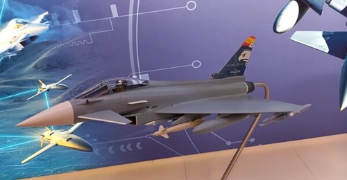 A model of a Halcon II Eurofighter displayed at IFC 2023.