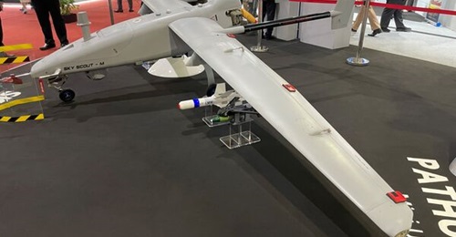 The Sky Scout-M, pictured at the Defense & Security 2023 show in Bangkok, is a modified version of the Sky Scout, or U1, in service with the Royal Thai Air Force.
